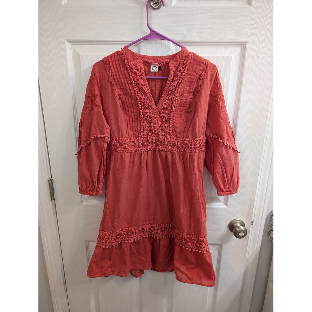 Anthropologie Akemi + Kin Mini Dress‎ Coral Boho Crochet Lace - Size S